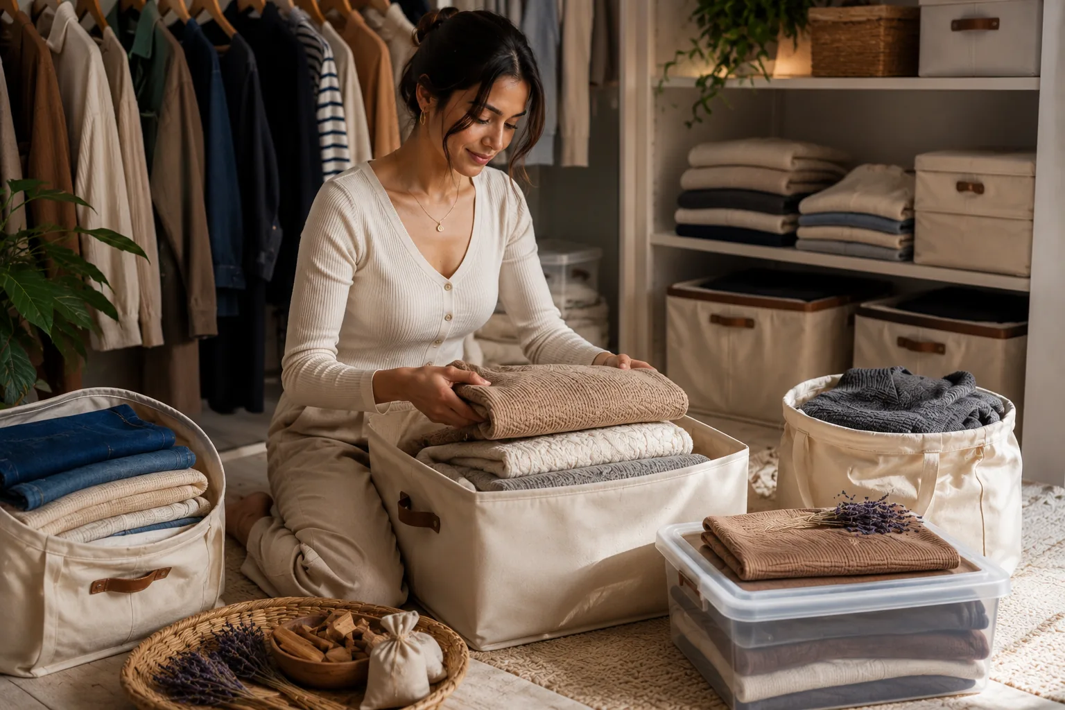 How do I store off-season clothes properly